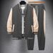 Autumn Winter New Baseball Jacket Casual Versatile Men's Cardigan Coat Color Block Sports Pants Set_desvips.com