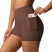 Women’s Clothing Sanded Solid Color Pocket High Waist Tight High Elastic Yoga Shorts Sports Running Fitness Three Quarter Pants Women_desvips.com