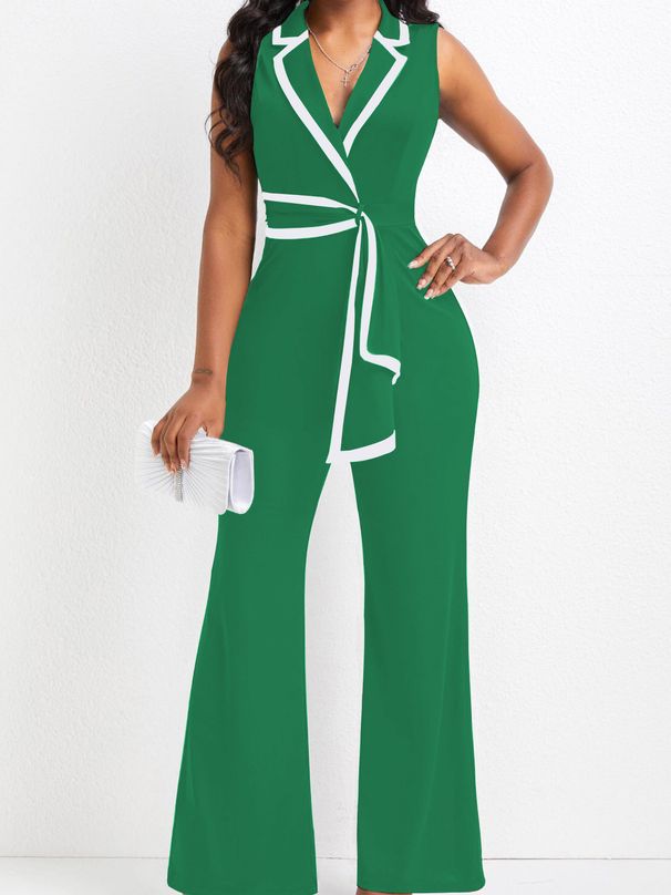 women's clothing new fashion V-neck temperament elegant sleeveless jumpsuit wide-leg pants_desvips.com