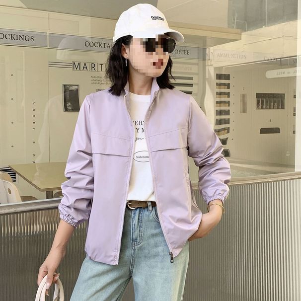 Windproof Casual Women's Top, Long-sleeved Stand-up Collar Jacket, Short Style, Plus Size, Loose Lightweight, Suitable_desvips.com