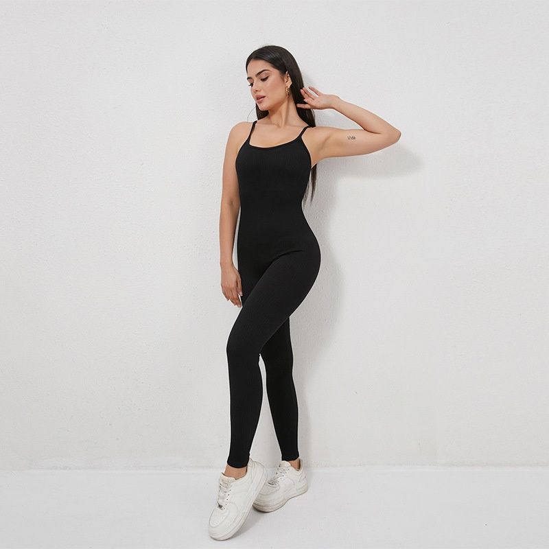 PeakGo PeakGo European And American Cross-Border New Seamless Yoga For Women Black Sand Wash Sleeveless Sports Fitness Wear One-Piece_desvips.com
