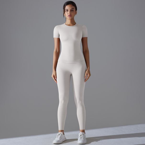 New Solid Color Double-Sided Brushed Tight High Elastic Breathable Clothing Running Fitness Sports Yoga Set For Women_desvips.com
