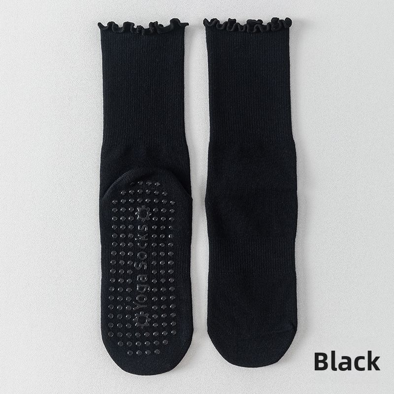 Women's Ruffled Hem Mid Calf Yoga Socks Non-Slip Solid Color Long Socks For Indoor Fitness And Pilates_desvips.com