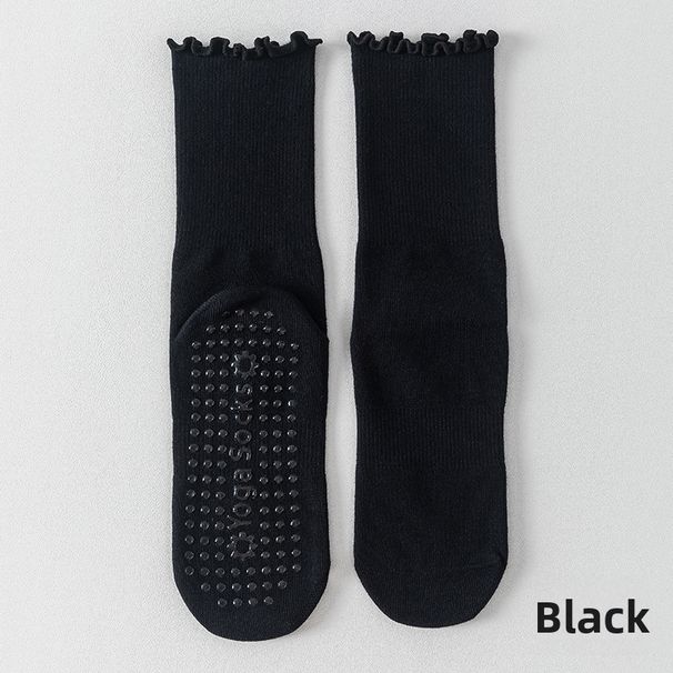 Women's Ruffled Hem Mid Calf Yoga Socks Non-Slip Solid Color Long Socks For Indoor Fitness And Pilates_desvips.com