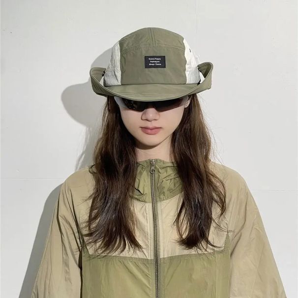 Anti-UV Quick-drying Fisherman Hat - Fashion Splicing Color, Wide Brim Drawstring, Sun Protection For Hiking Camping_desvips.com