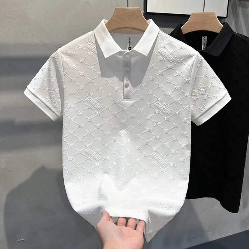 European Fashion Brand Summer Polo Shirt Short Sleeved Men's Versatile New Casual Lapel Business Jacquard T-shirt Men_desvips.com