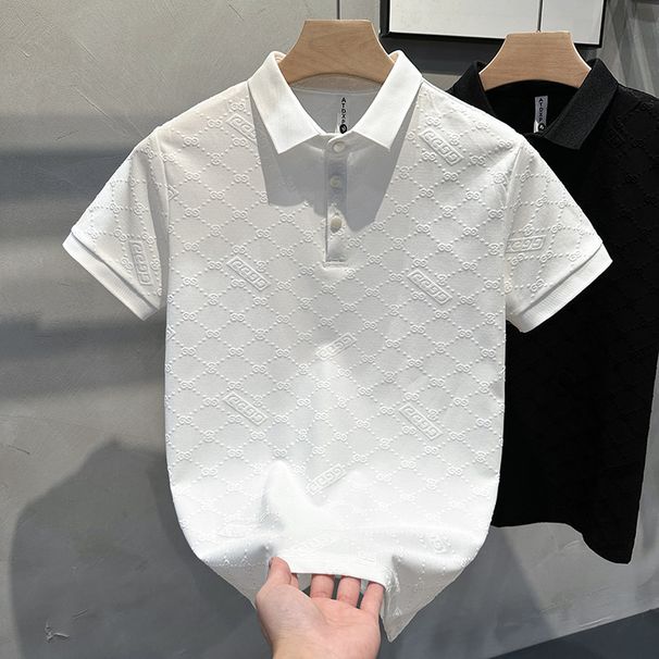 European Fashion Brand Summer Polo Shirt Short Sleeved Men's Versatile New Casual Lapel Business Jacquard T-shirt Men_desvips.com