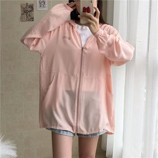 Artificial Tops Women's Summer Loose-Fitting Thin Sleeve Cardigan White Outwear Mid Long Length Hooded Cotton Silk Sun_desvips.com