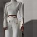 Women's clothing border high collar solid color navel exposed sweet and spicy loose wide leg suit for women_desvips.com