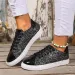 Fashionable Womens Rose Gold Glitter Low Top Sneakers With Metallic Toe Cap_desvips.com
