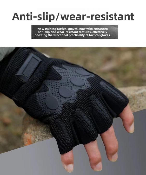 Black Full-Finger Cycling, Tactical Half-Finger For Outdoor Training, Field Work, Wear-Resistant Protective Gloves With_desvips.com