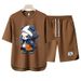 Men's Clothing 2024 Waffle Casual Summer Suit Men's Loose Teen Short sleeved T shirt Shorts Handsome Two piece Suit_desvips.com