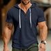 Men's Clothing Men's Waffle Fabric Slim Fit Short Sleeved Drawstring Hoodie Polo Shirt_desvips.com