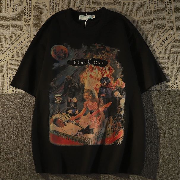 100% Trendy Brand Character Pure Cotton Short Sleeve T-Shirt For Women Summer Loose American High Street Vintage_desvips.com
