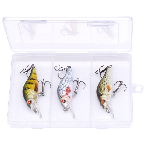 TREHOOK 3pcs 5cm 4g Floating Minnow Lure Set With Box Wobblers For Pike Crankbaits Artificial Fishing Tackle_desvips.com