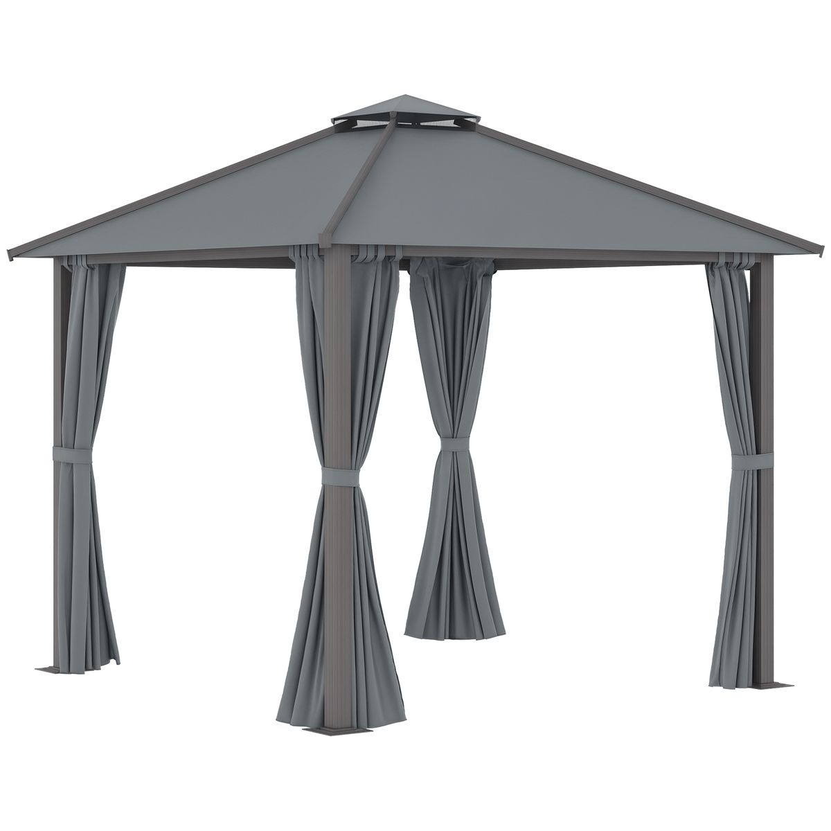 Tonnelle De Jardin Pour Terrasse Avec 4 Parois Latérales Double Toit Protection Solaire 3 X 3 M Gris_desvips.com