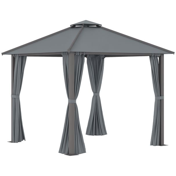 Tonnelle De Jardin Pour Terrasse Avec 4 Parois Latérales Double Toit Protection Solaire 3 X 3 M Gris_desvips.com