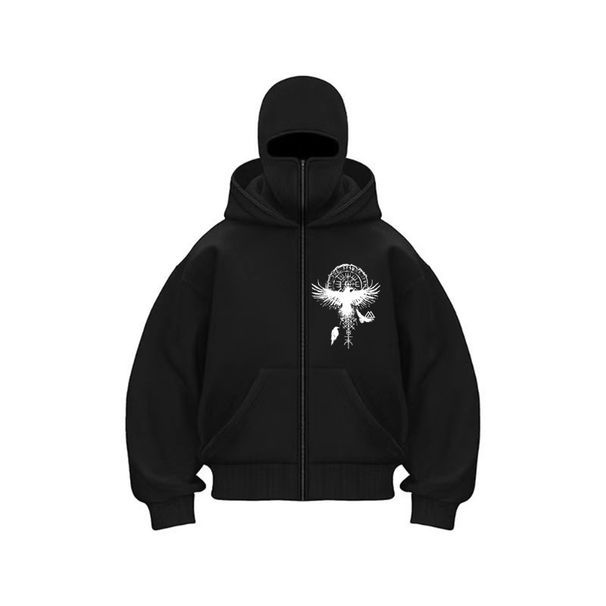 NOKO-Autumn/Winter European And American Style Double Hood Loose Ninja Punk Gothic Cardigan Zipper Hoodies_desvips.com