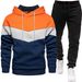 New Men's Three-Color Sweatshirt Sports Fashion Casual Spring Autumn Patchwork Hooded Top And Long Pants Two-Piece Set_desvips.com