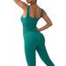 Seamless Knitted Ribbed Solid Color Bodysuit Tight Fitness Yoga Wear Flat Collar Sports One-piece Suit_desvips.com