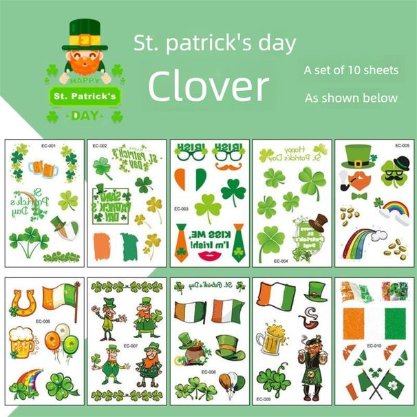 Children's Tattoo Four-leaf Clover St. Patrick's Day Carnival Face Safe Eco-friendly Watermark Stickers For Boys And_desvips.com