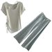 Blue Casual Sports Suit For Women, Summer 2026 New Fashion, Sweet Gentle Style, Top And Wide-leg Pants Two-piece Set_desvips.com