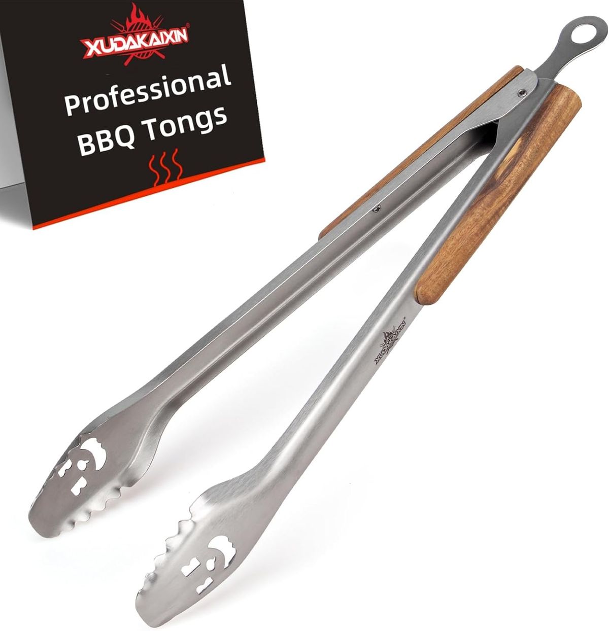 XUDAKAIXIN 25-Inch Very Long Stainless Steel BBQ Tongs With Extended Luxurious Acacia Handle – Durable Easy-to-Clean_desvips.com