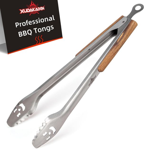 XUDAKAIXIN 25-Inch Very Long Stainless Steel BBQ Tongs With Extended Luxurious Acacia Handle – Durable Easy-to-Clean_desvips.com