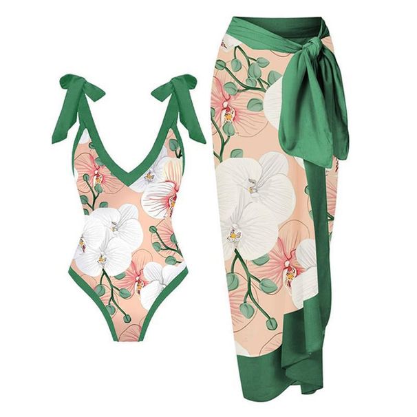 European And American Fashion New Printed Sexy Sunscreen Mesh Beach Skirt Ladies One Piece Two Piece Swimsuit_desvips.com