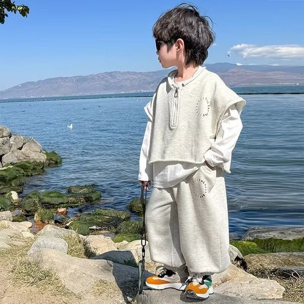 Outfit 2024 New Style Children's Fashionable Sweatshirt Two-Piece Set Boys' Spring And Autumn Trendy Cool Clothes_desvips.com