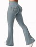 European And American Size Blockbuster Overalls Women's Pockets Yoga Pants Flared Pants Hip-lifting Sports Tight Fitness Pants_desvips.com
