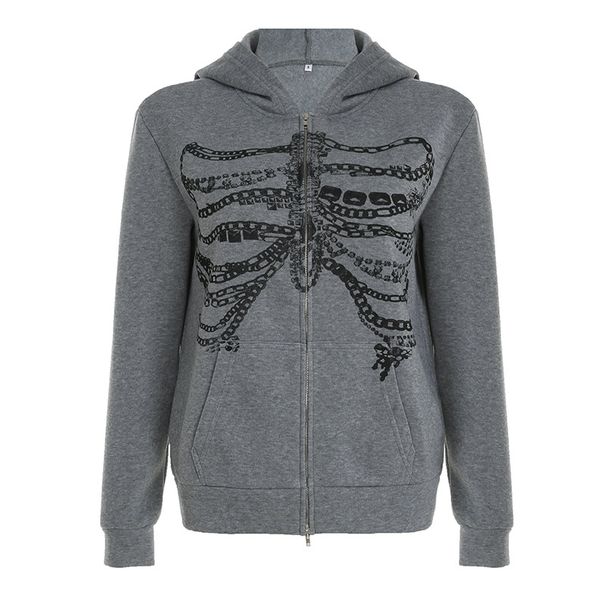 Personalized Dark Style Breastbone Print Hooded Cardigan Sweatshirt With American Niche Design, Loose Casual Jacket_desvips.com