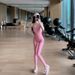 New Pink Seamless Threaded Tight Women Sports Quick-Drying Fitness Training Yoga Jumpsuit_desvips.com