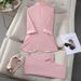 women's clothing women's suit sets profional blazer & pants outfit for office, interview, host | stretch polyester | black/white/pink_desvips.com