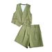 Women's Clothing Sleeveless V-neck Sleeveless Button Suit Short Vest Shorts Suit _desvips.com