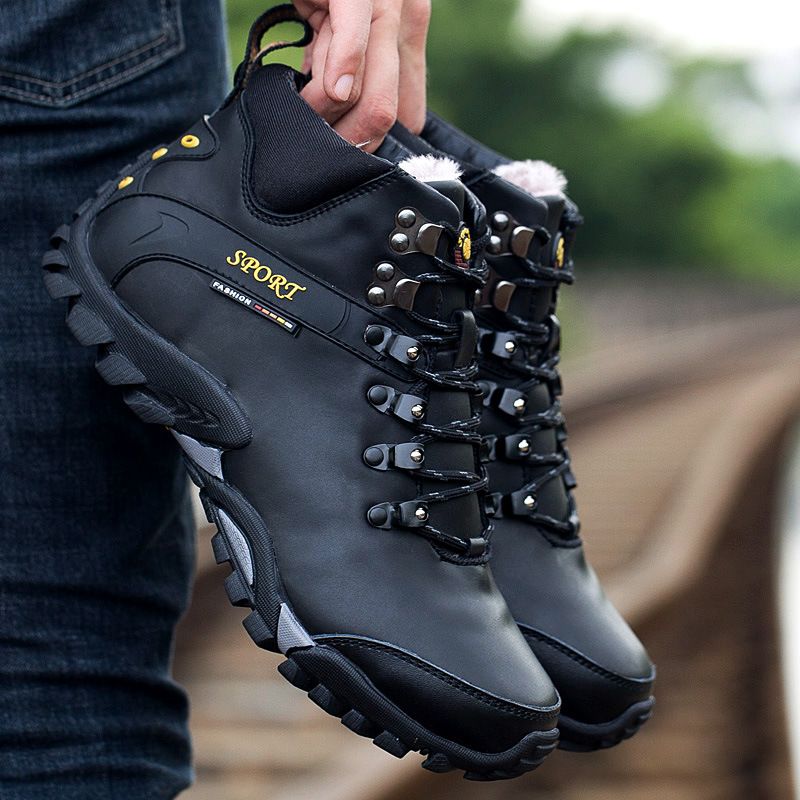 Men's Outdoor High Top Hiking Shoes Warm Padded Thick Bottom Fashion Snow Boots_desvips.com