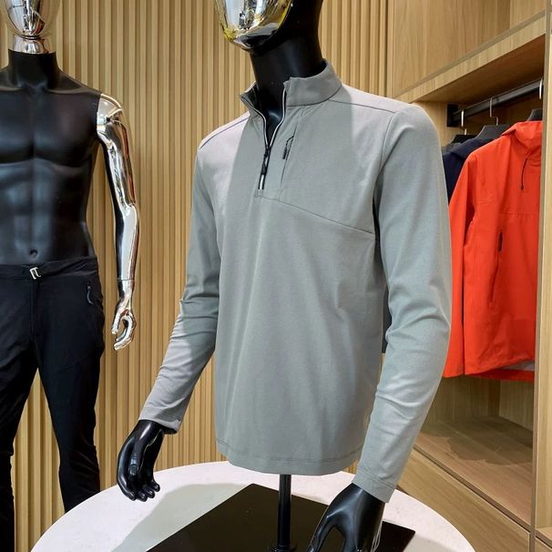 Dieter's Style Half Zip Outdoor Sweatshirt, Men's Autumn And Winter Base Layer Long Sleeved T Shirt, Warm Sports Top With Stand Collar_desvips.com