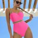 Women's sexy solid color one-piece bikini women's swimsuit_desvips.com