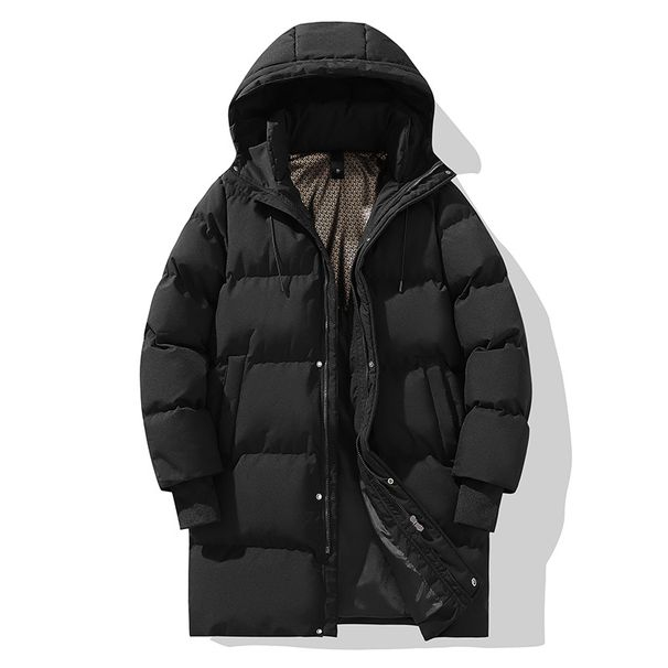 Teen Boys' Mid-Length Winter Coat, Heavyweight Hooded Puffer Jacket With Warm Fleece Lining, For School Daily Wear_desvips.com