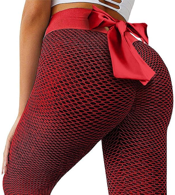 Honeycomb Peach Bowknot Butt-Lifting Sports Leggings Tight Women Yoga Running Jacquard Fitness Pants_desvips.com