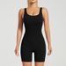 LazyZoom Ribbed Fitness Wear Seamless Running Sports Quick-Dry Yoga Suit One-Piece Shorts_desvips.com