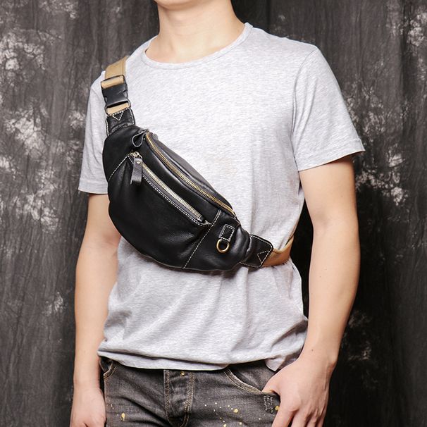 Foreign Trade New Genuine Multifunctional Men's Chest Cowhide Women's Waist Soft Leather Single Shoulder Crossbody Phone_desvips.com