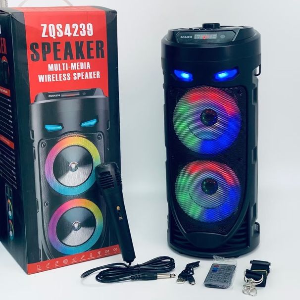 Portable Wireless Bluetooth Karaoke Speaker, Dual Speakers, RGB LED Lights, High Power Stereo Bass, For Party, Outdoor, Square Dance, Home_desvips.com