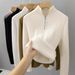 Women's Fleece-Lined Half-Zip Thick Knit Sweater - Soft Semi-Turtleneck Pullover For Winter & Fall (White, Black, Beige, Khaki, One Size)_desvips.com