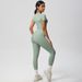 Nude Feel Quick Drying Short Sleeved Yoga Outfit Set High Waisted Hip Lifting Tight Fitting Sportswear for Outdoor Training And Running_desvips.com