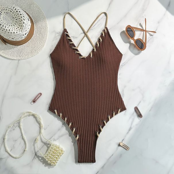 2025 New Sexy One-Piece Strap Slimming Swimsuit Backless Swimwear Solid Color Super Fairy With Chest_desvips.com