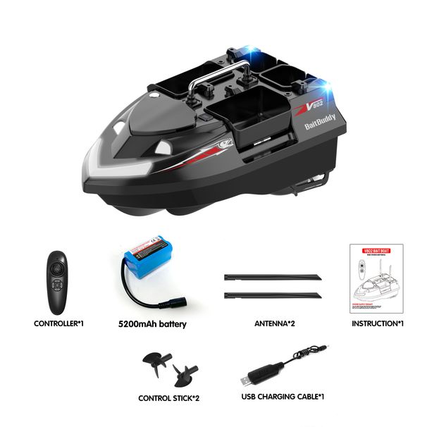 V802 RC Bait Boat 2 Antenna Multiple Compartments 500M Range_desvips.com