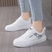 Women's Casual Lace-Up Sneakers - Breathable Walking Shoes For Dance & Hiking With Anti-Slip Rubber Sole (White/Pink)_desvips.com