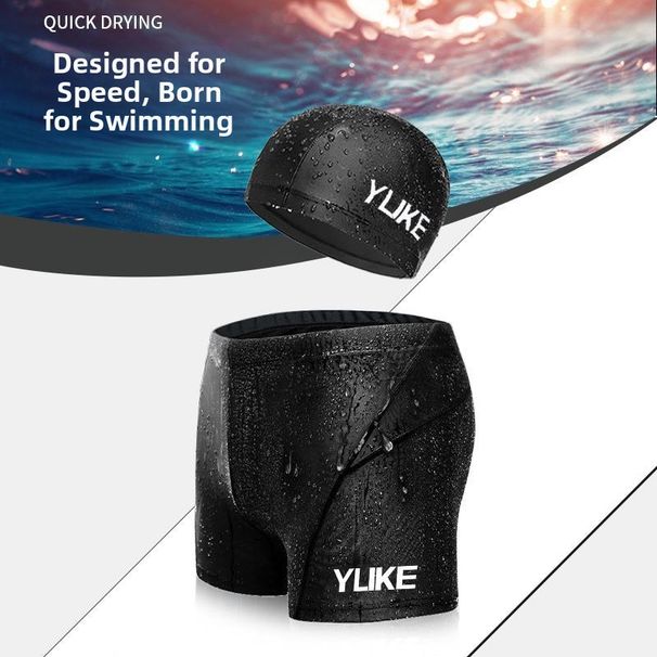 Men's Sharkskin Swimming Trunks Large Size Quick Drying Waterproof Lace-Up Swimsuit Shorts For Sports And Outdoor Activities_desvips.com