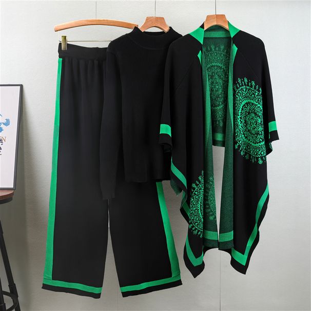 Women's Clothing new slim and fashionable long sleeved sweater + shawl + casual wide leg pants three piece suit_desvips.com